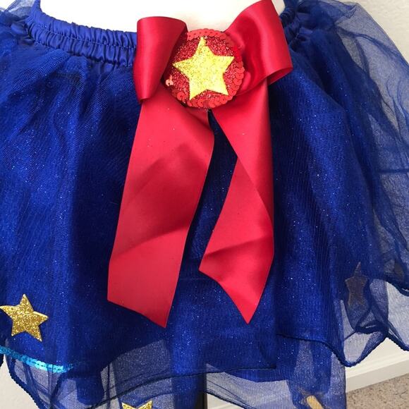 Maker’s Halloween Wonder Woman blue tutu gold stars red bow matching headband - Picture 4 of 6